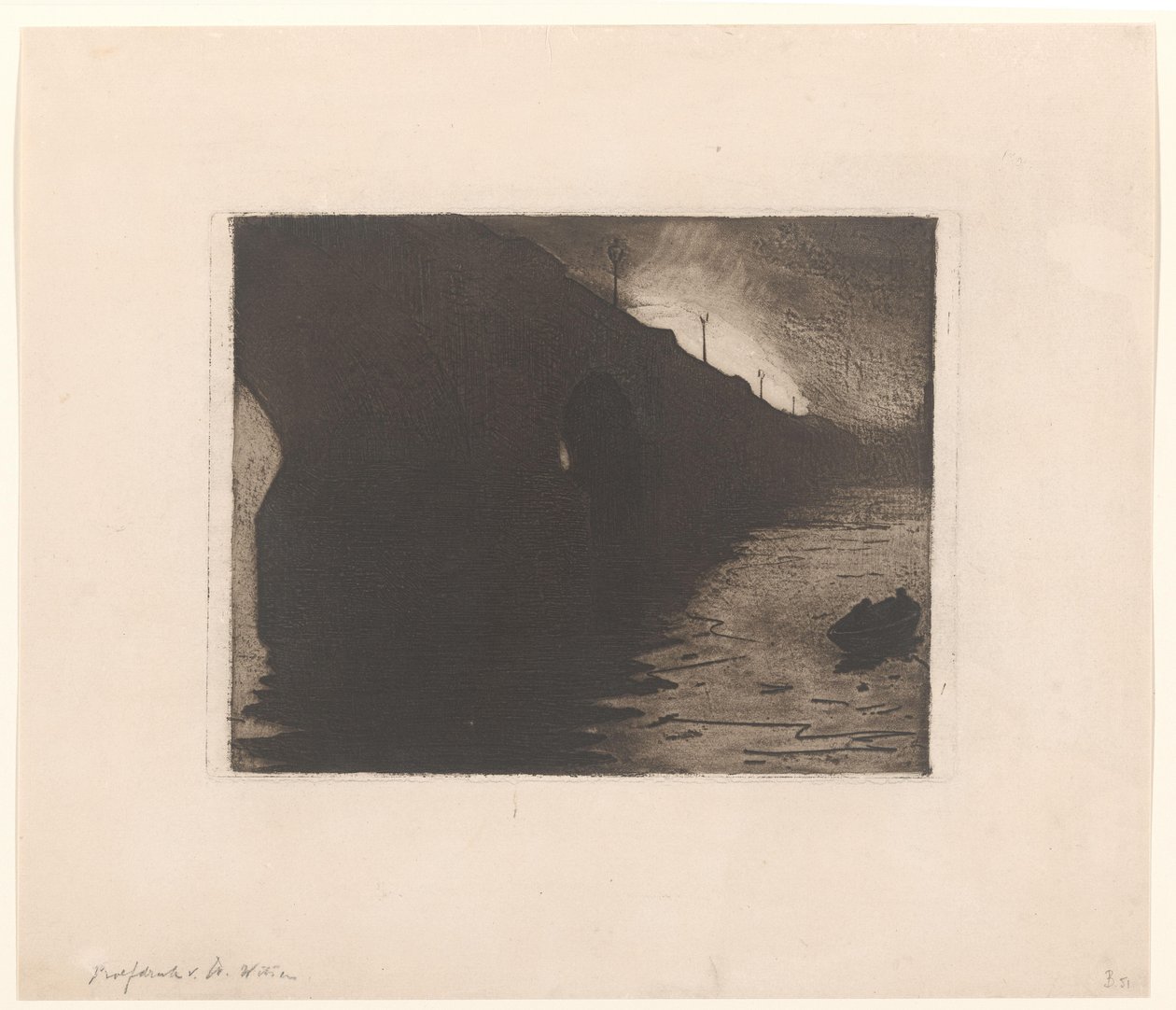 Vy över Waterloo Bridge i dimman i London av Willem Arnoldus Witsen