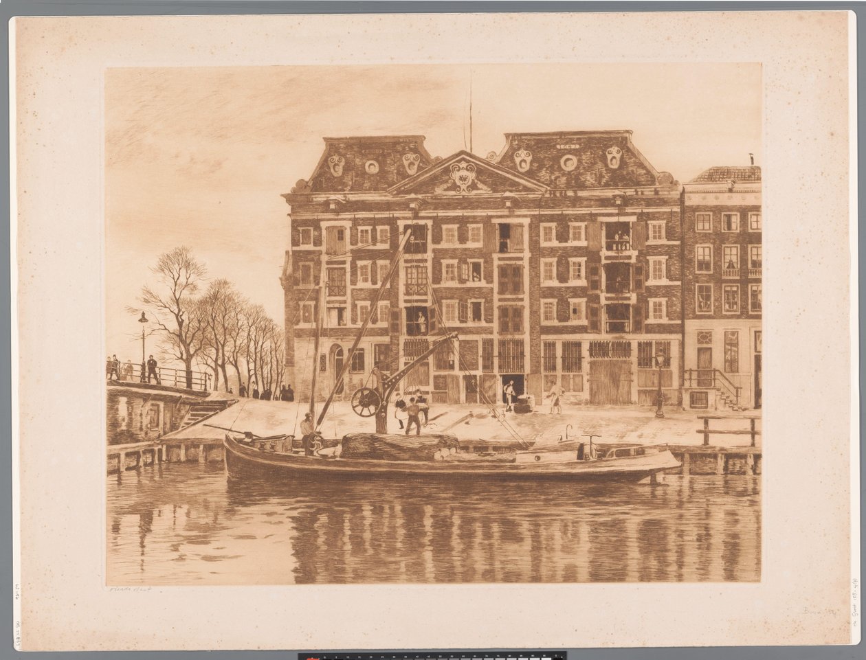 Vy över fasaden på WIC-lagret sett från Oudeschans West Indian House (originaltitel) av Willem Arnoldus Witsen