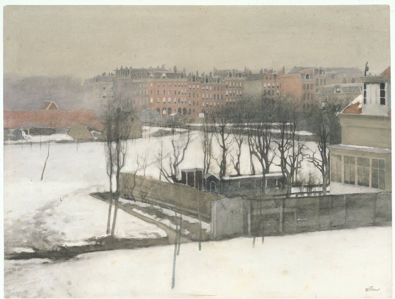 Utsikt över Oosterpark i snön av Willem Arnoldus Witsen