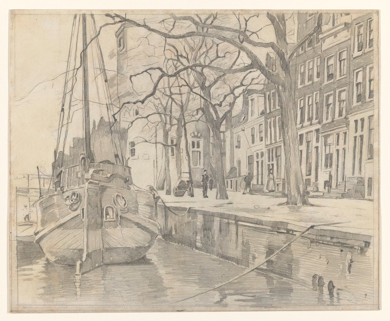Utsikt från Waalseilandsgracht över Montelbaanstornet och några hus vid Oude Waal av Willem Witsen