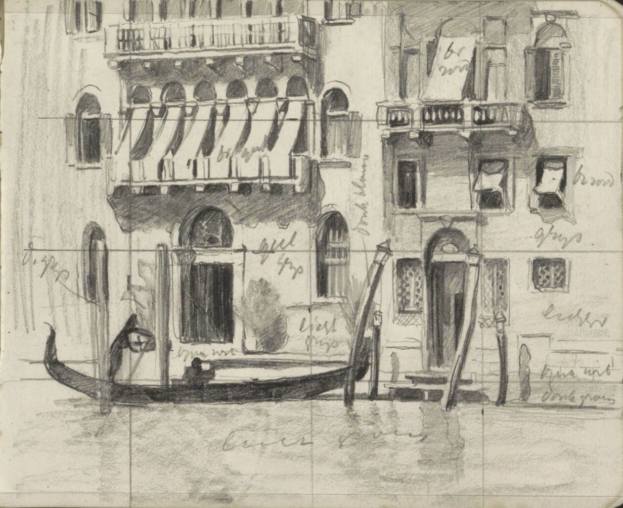 Hus med persienner över balkongerna på Canal Grande i Venedig av Willem Arnoldus Witsen
