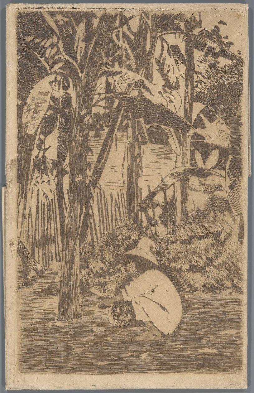 Hukande pojke i en trädgård, Buitenzorg av Willem Arnoldus Witsen