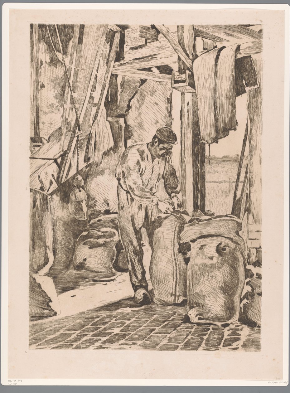 Miller i majskvarnen Wijk bij Duurstede stänger en påse Miller med öppen dörr (originaltitel) av Willem Arnoldus Witsen