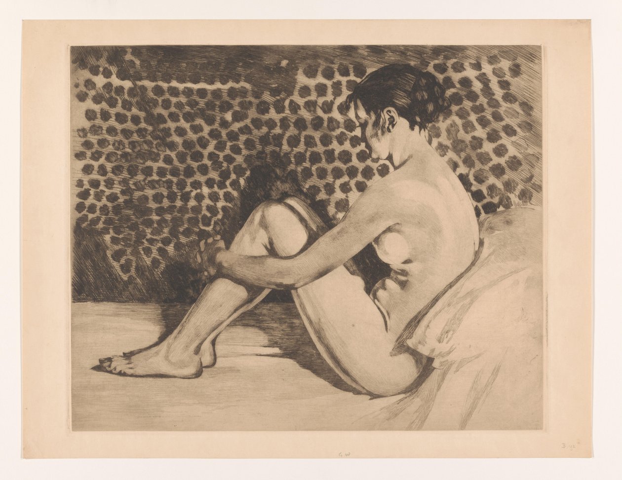Naken ung kvinna med armarna runt knäna Naken, med upphöjda knän sittande på en soffa (originaltitel) av Willem Arnoldus Witsen
