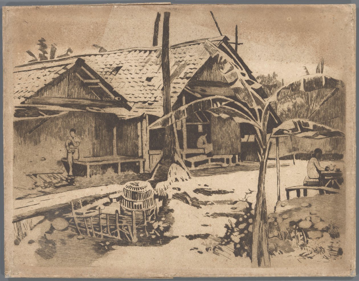 Pisangträd i kampong, Buitenzorg av Willem Arnoldus Witsen