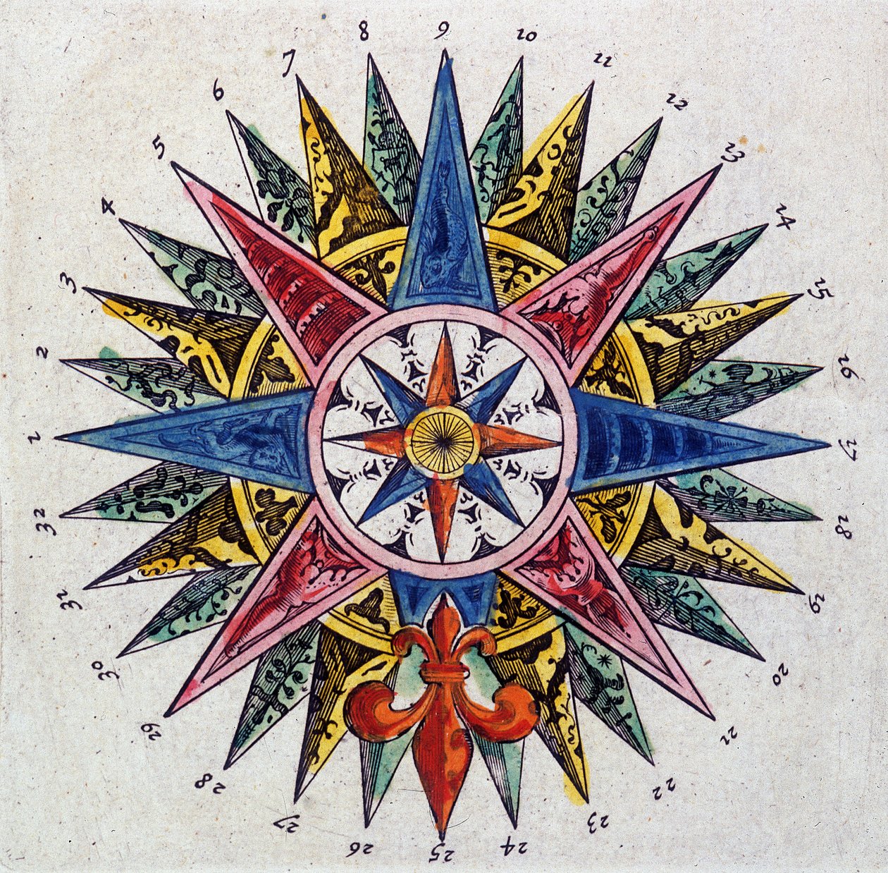 Rose des vents (detalj av 10831), "" Världens teater eller New atlas" av Guillaume och Jean Blaeu av Willem and Joan  Blaeu