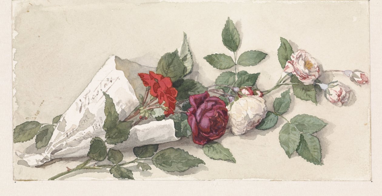 Bukett av rosor och pelargonium av Willem de Famars Testas