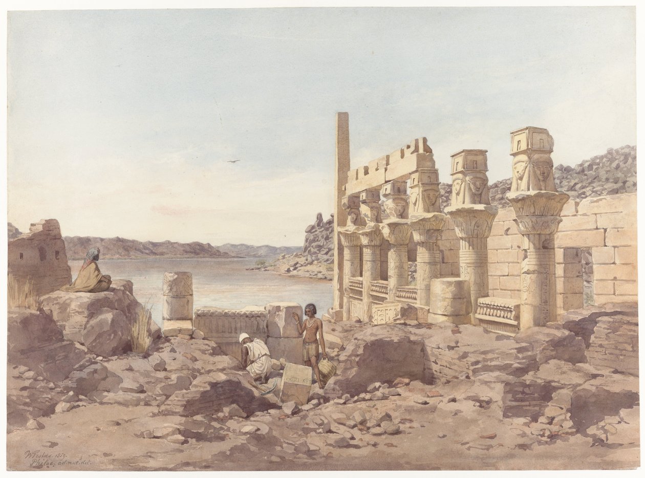 Utsikt över tempelruinerna vid Philae nära Aswan av Willem de Famars Testas