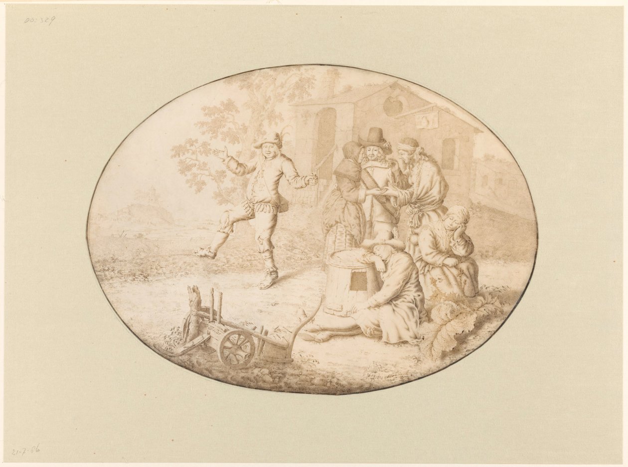 Elegant par på besök hos en grupp romer av Willem de Heer