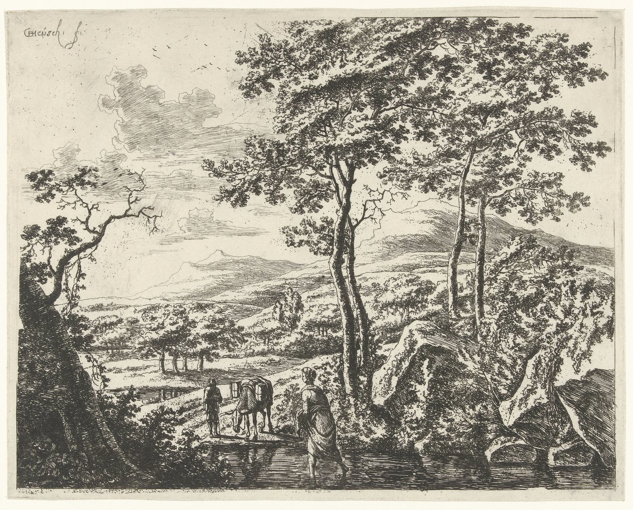 Landskap med en Mule Driver Landskap med figurer (serietitel) av Willem de Heusch