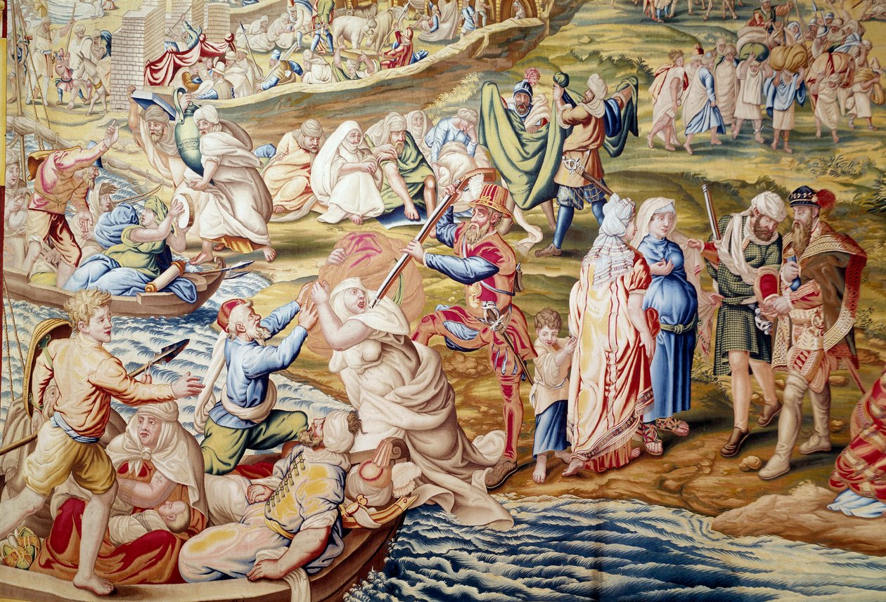 Erövring av Tunis av kejsar Karl V: våld utövat på kvinnor av spanska trupper 1535 (tapet) av Willem de Pannemaker