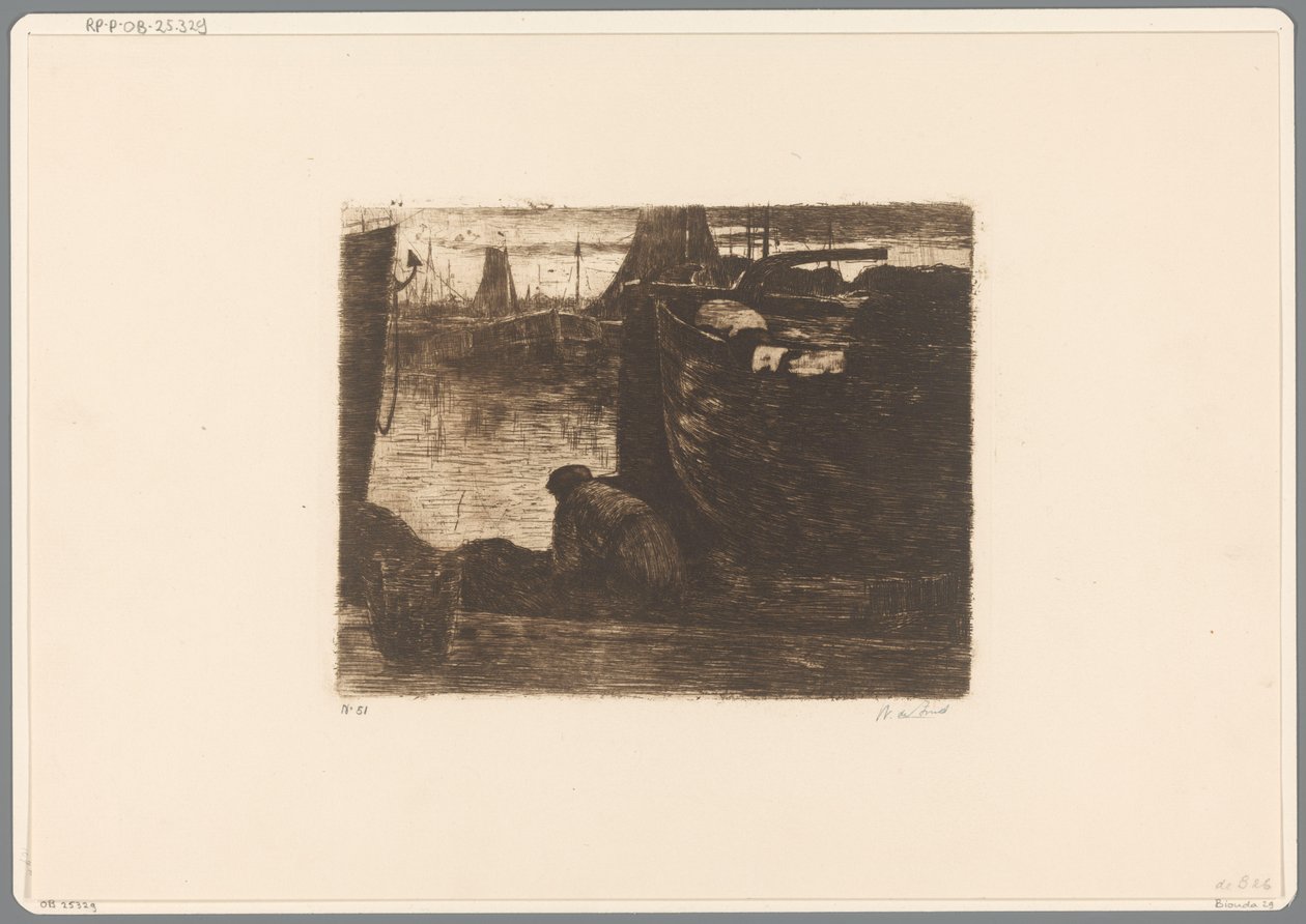Man på kajen i en hamn På kajen (originaltitel) av Willem de Zwart (signed by artist)