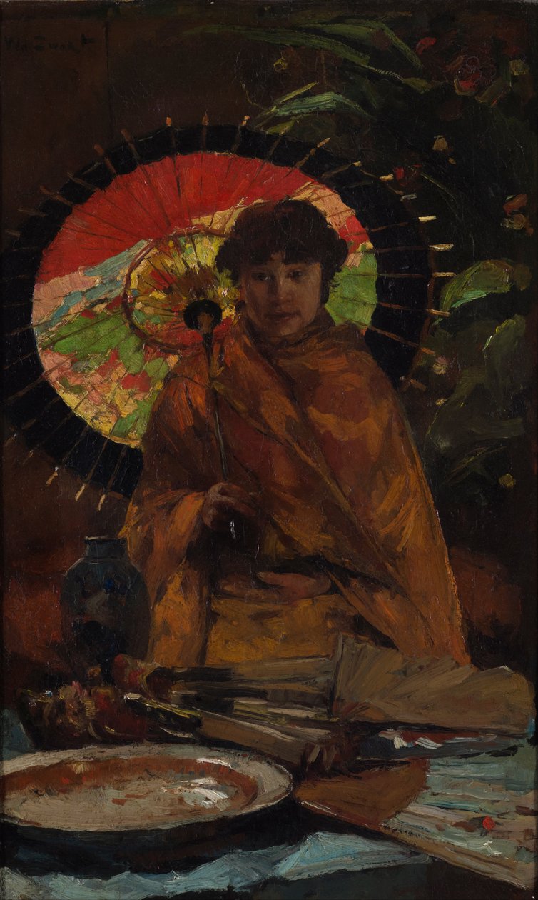 Flicka med japanskt parasoll, ca 1899 av Willem de Zwart