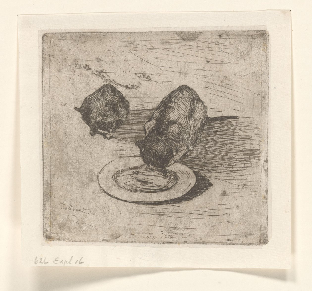 Två katter, en dricker från en tallrik Two Kitties (originaltitel) av Willem de Zwart