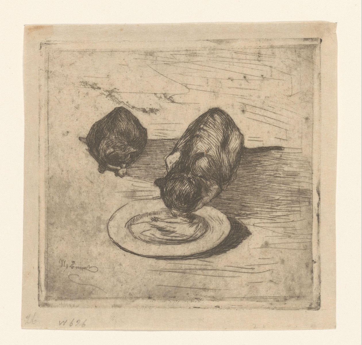 Två katter, en dricker från en tallrik Two Kitties (originaltitel) av Willem de Zwart