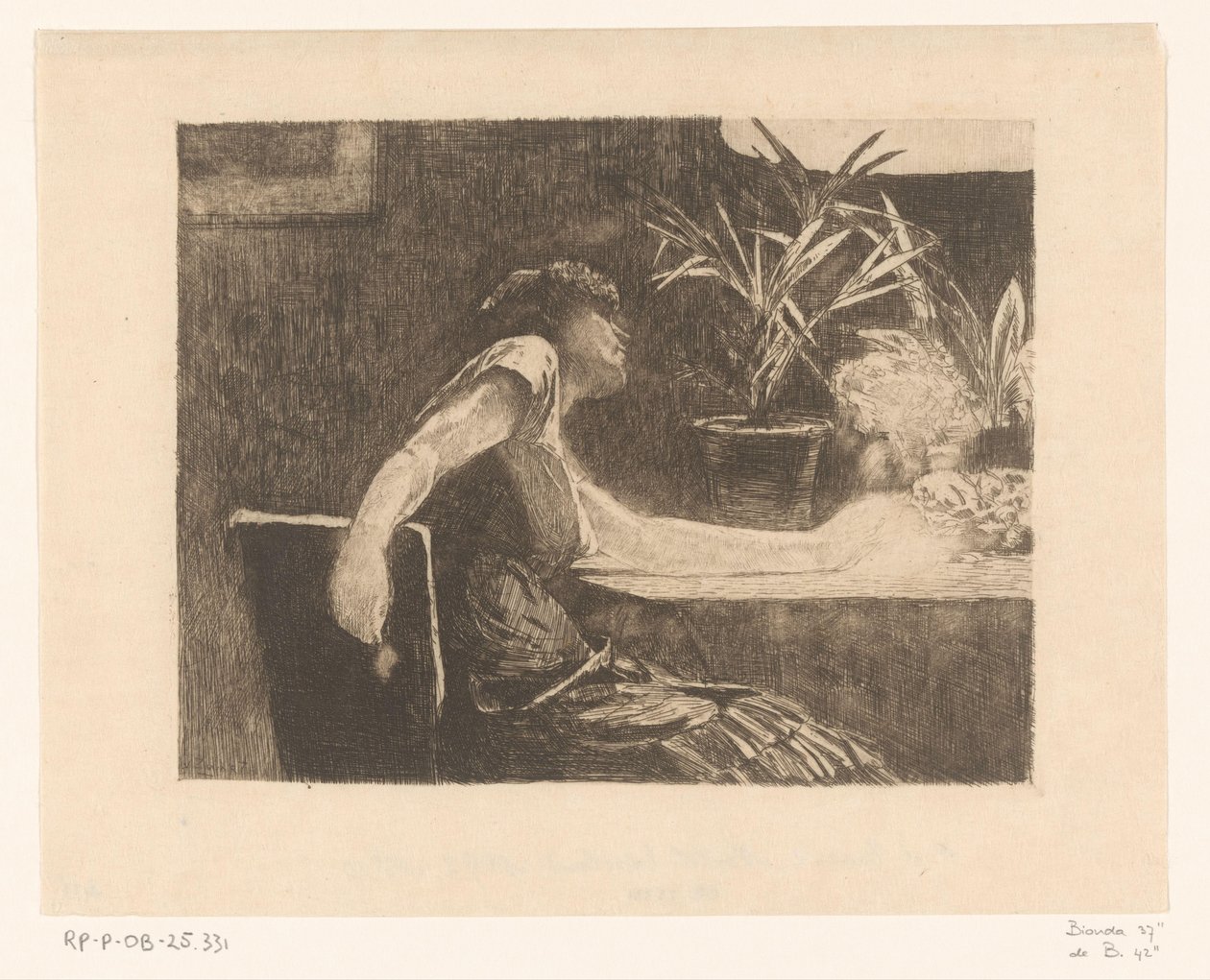 Kvinna vid ett bord med blommor (originaltitel) av Willem de Zwart