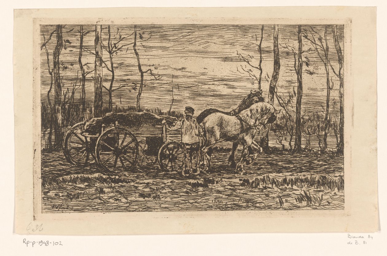 Vagn med spets dragen av två hästar Sträckt vagn med spets (originaltitel) av Willem de Zwart