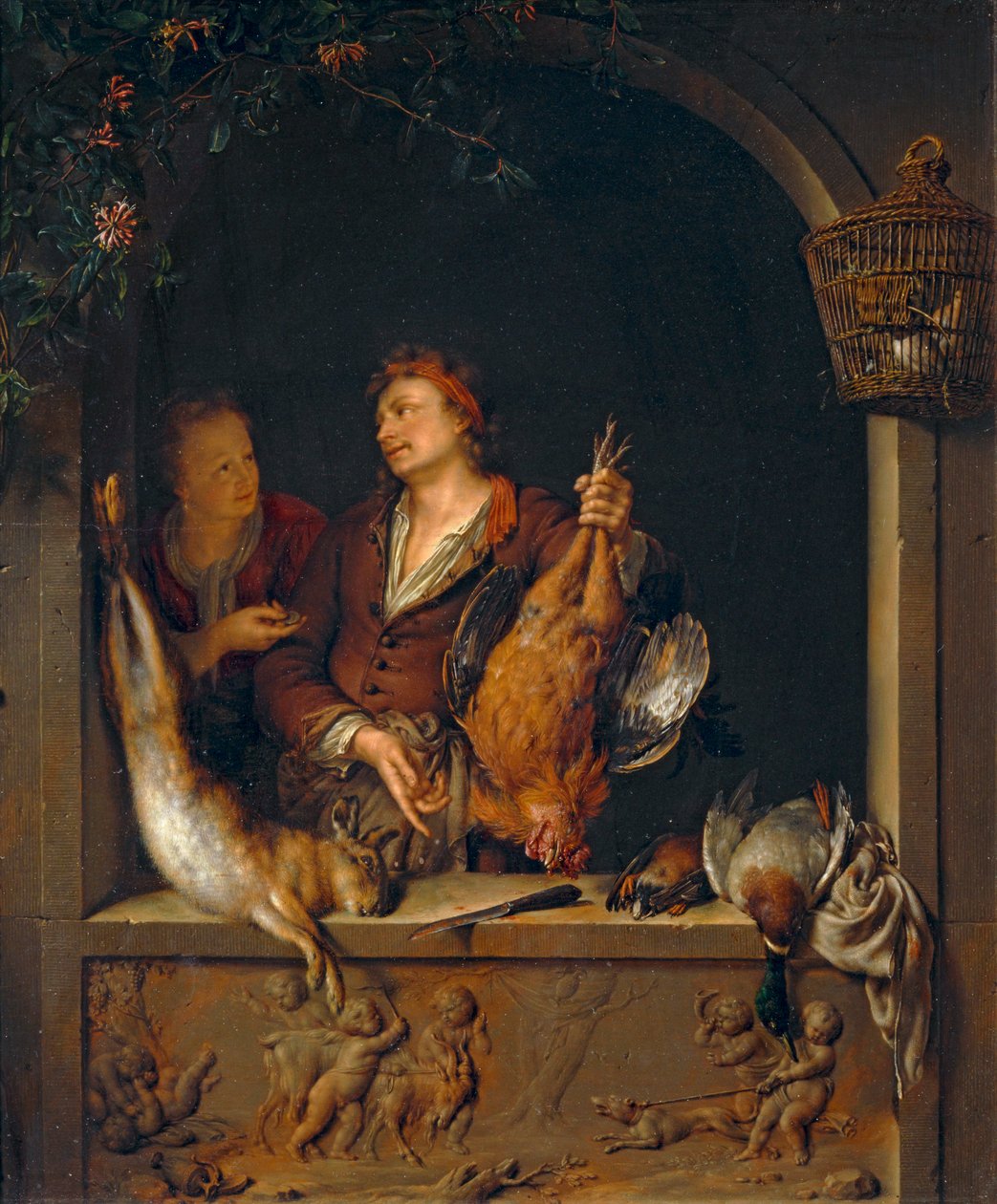 Le Marchand de gibier, även känd som Le Rôtisseur ... av Willem van (after) Mieris
