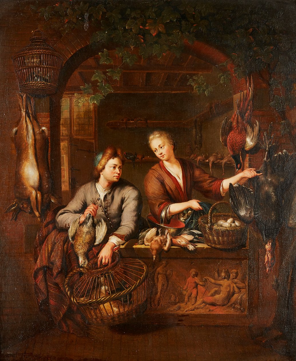 The Game Counter (olja på panel) av Willem van (after) Mieris