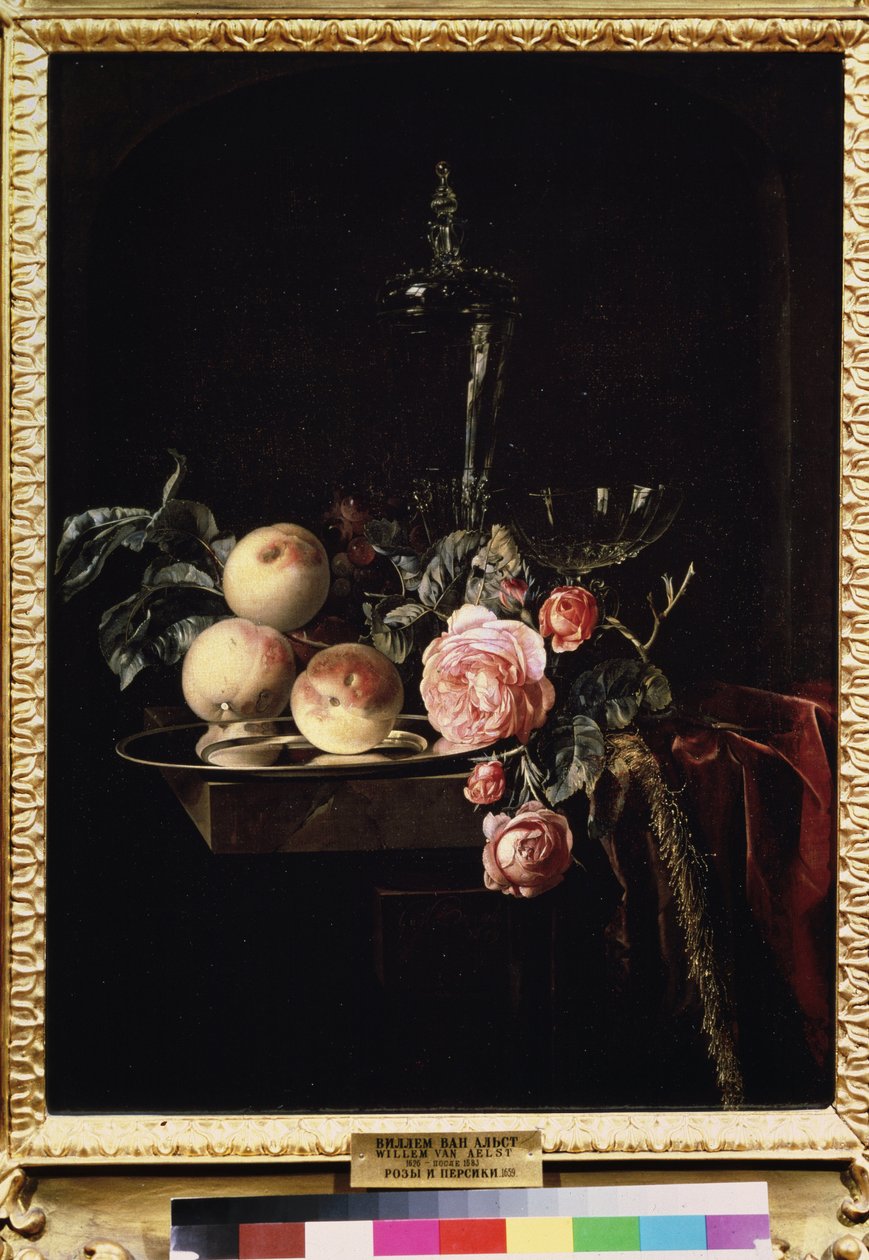 ""Stilleben av rosor och persikor"" (Rosor och persikor) Målning av Willem van Aelst (1625-cirka 1683) 1659 Pushkin Museum, Moskva av Willem van Aelst