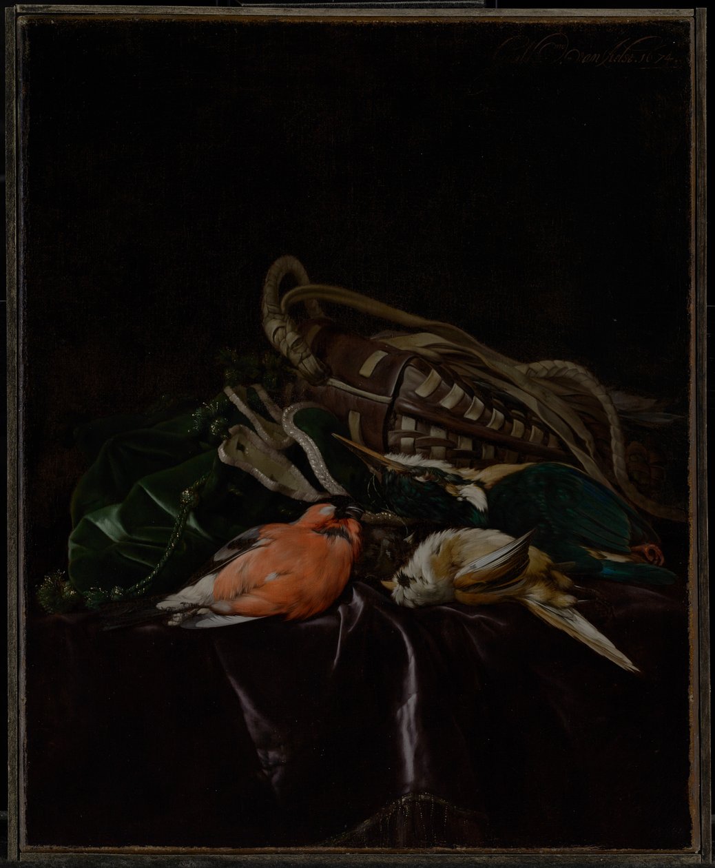 Stilleben med döda fåglar och viltväska av Willem van Aelst