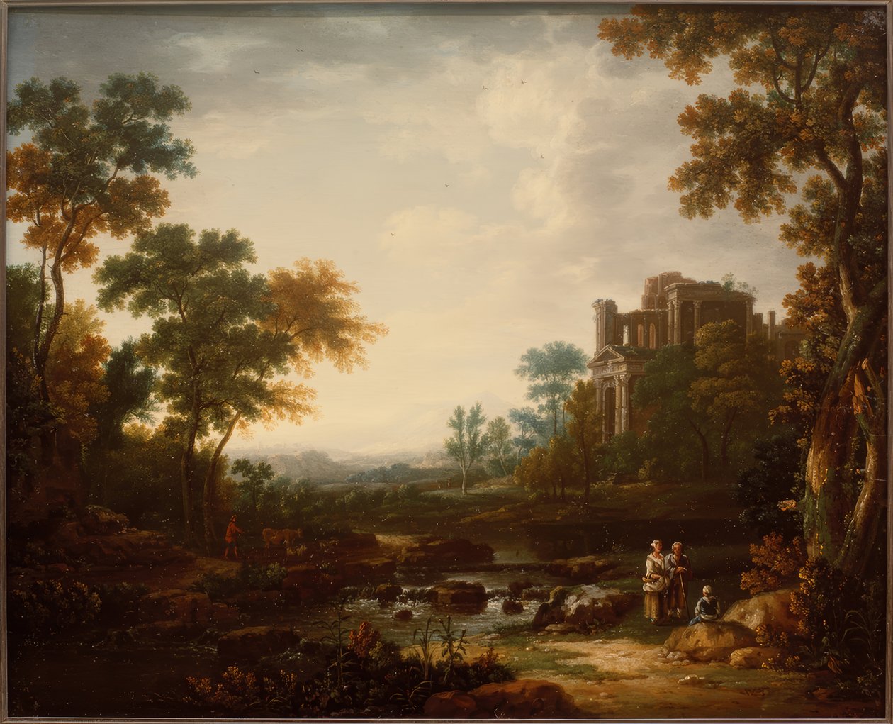 Landskap med ruiner och figurer av Willem van Bemmel