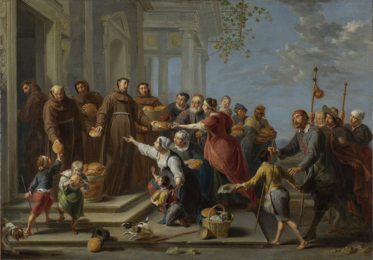 Sankt Antonius av Padua distribuerar bröd, ca 1662 av Willem van Herp the Elder