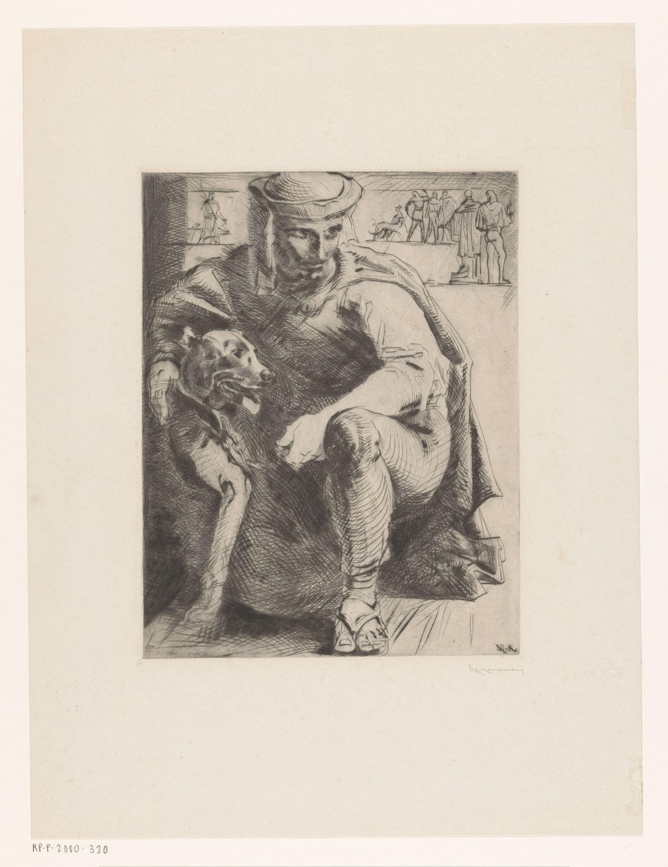 jägare med hund av Willem van Konijnenburg (signed by artist)