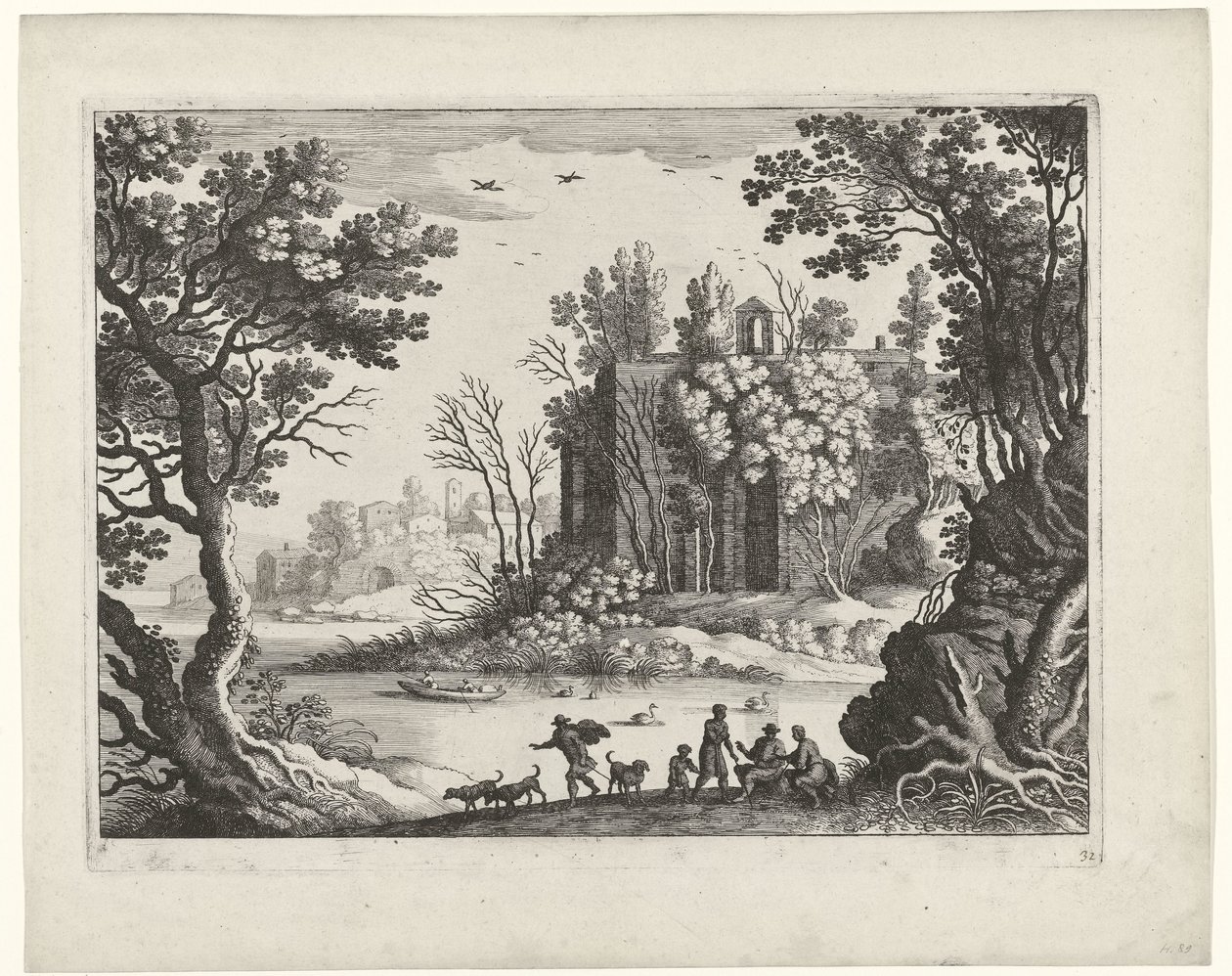 Bygger på en flod Italienska landskap (serietitel) av Willem van Nieulandt (II)