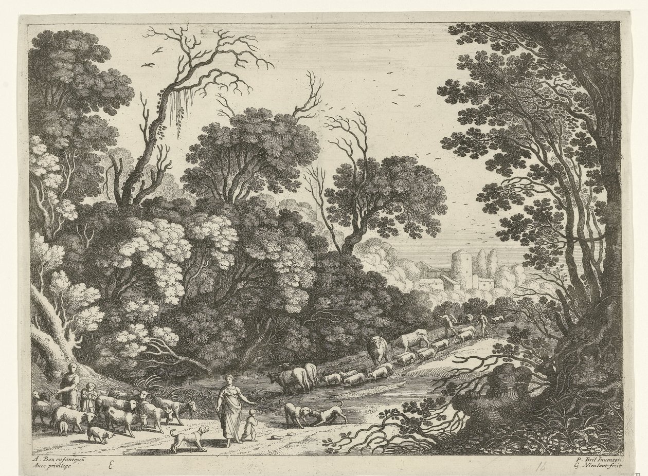 Herdar med flocken Italienska landskap (serietitel) av Willem van Nieulandt (II)
