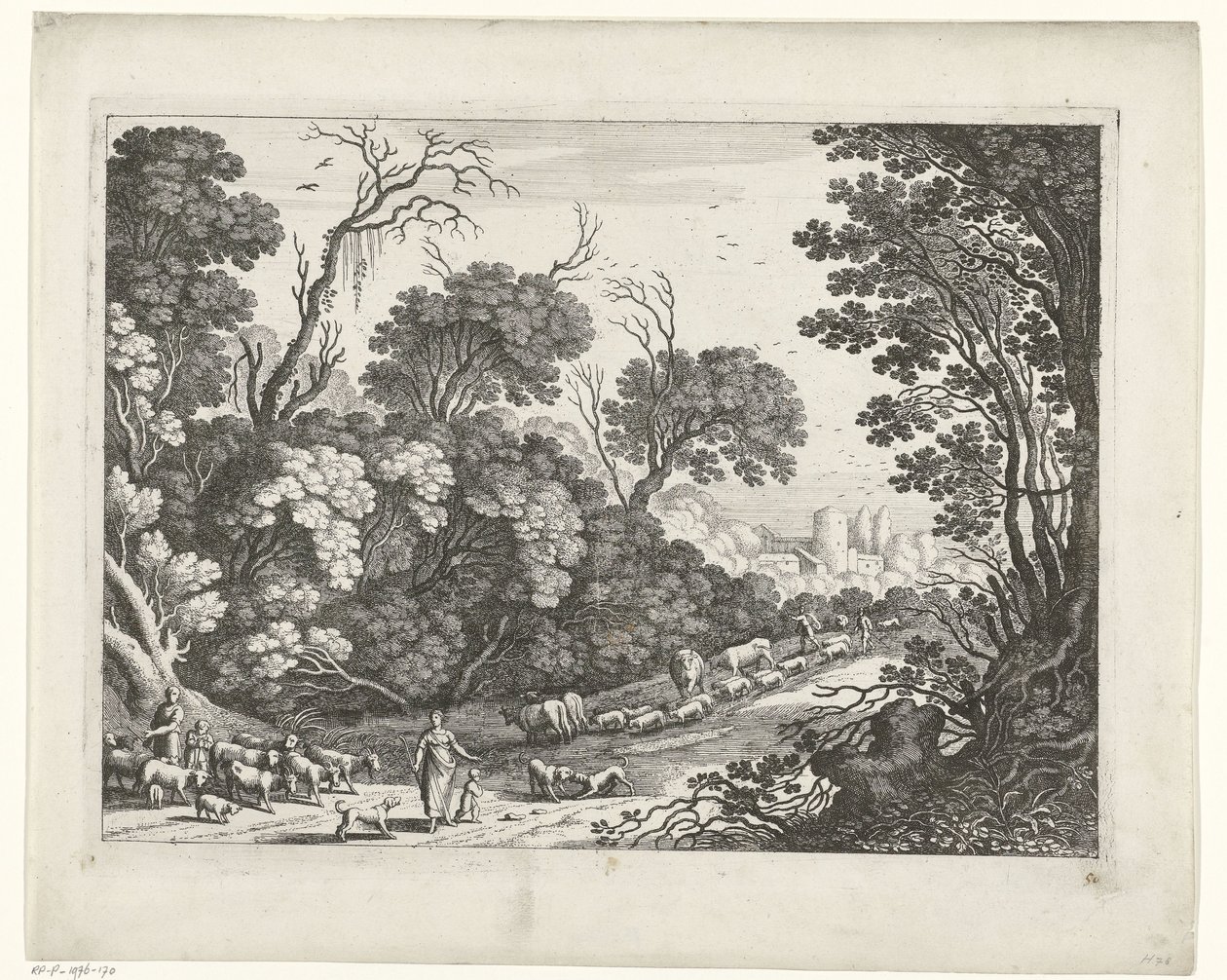 Herdar med flocken Italienska landskap (serietitel) av Willem van Nieulandt (II)