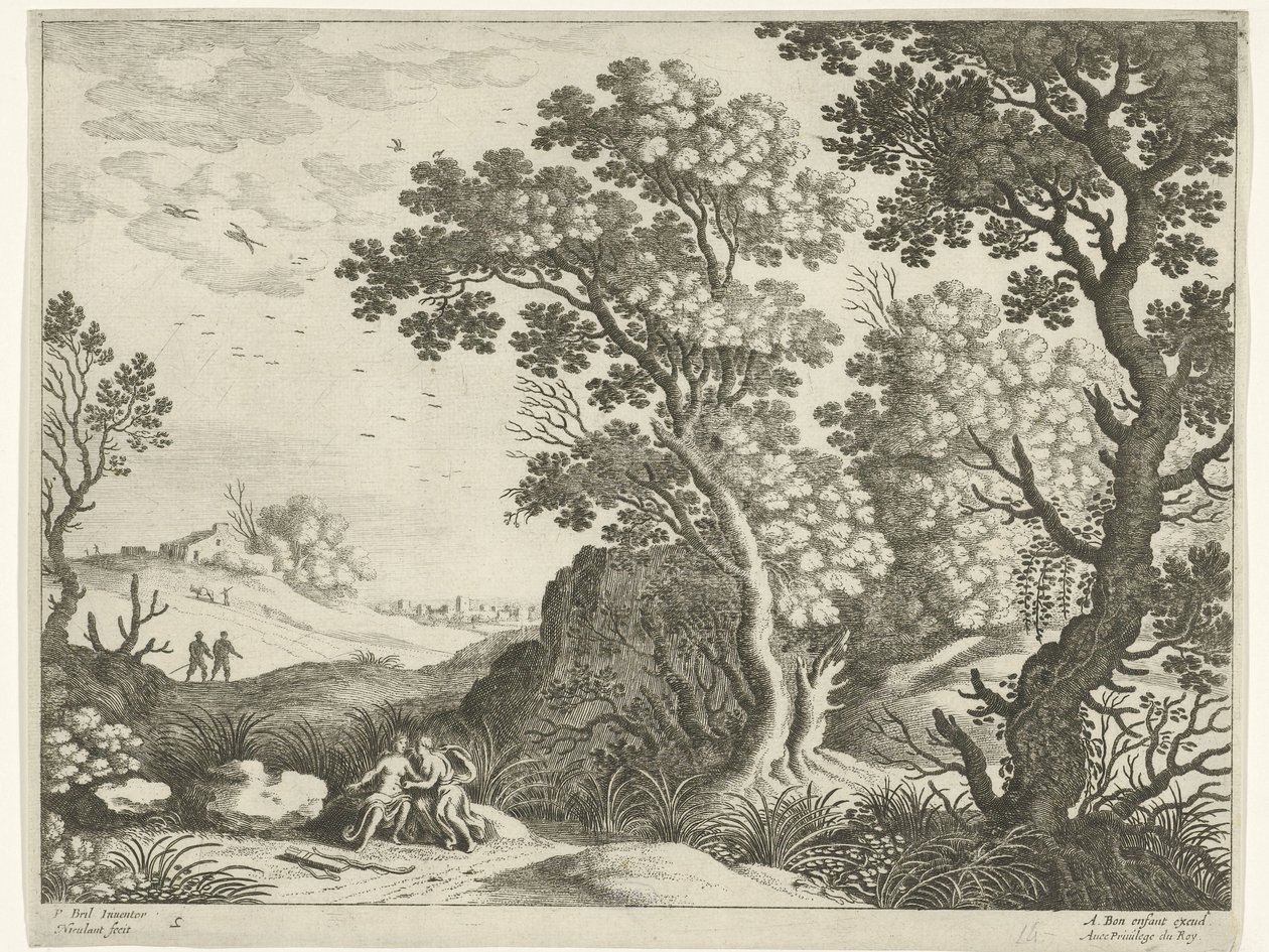 Landskap med Diana och en nymf Italienska landskap (serietitel) av Willem van Nieulandt (II)