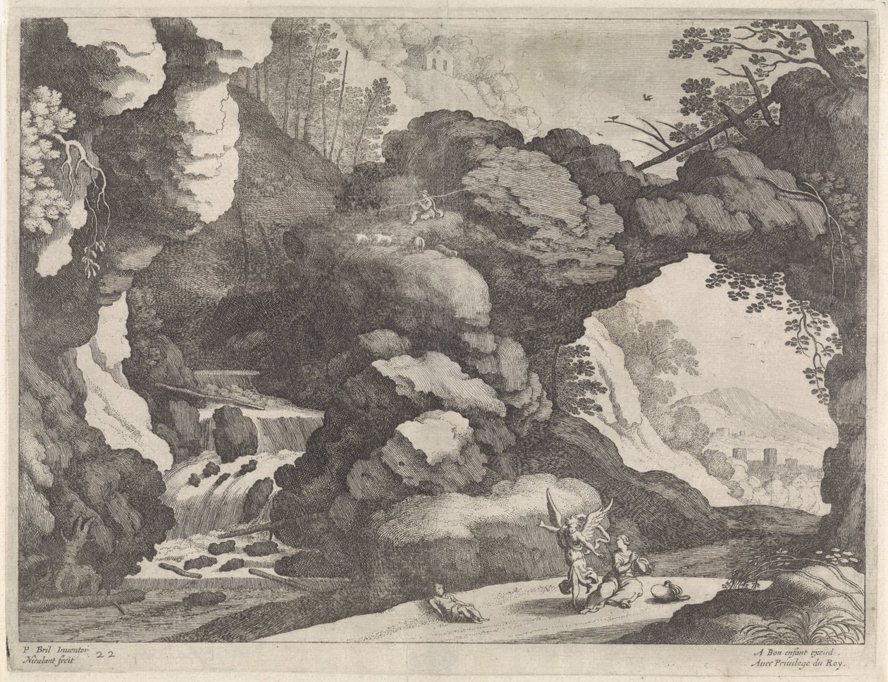 Landskap med Hagar och Ismael Italienska landskap (serietitel) av Willem van Nieulandt (II)