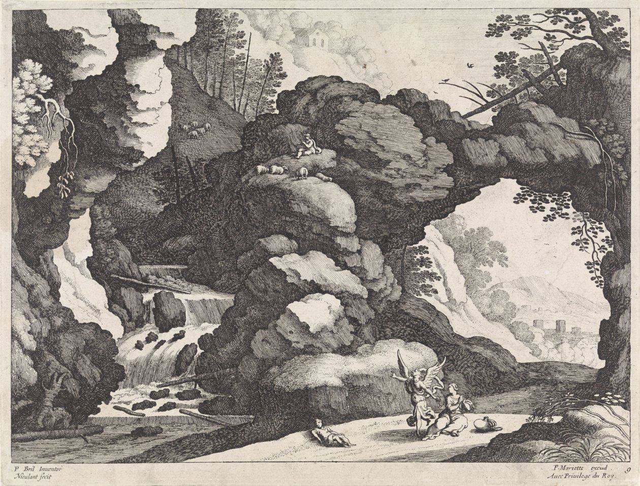 Landskap med Hagar och Ismael Italienska landskap (serietitel) av Willem van Nieulandt (II)