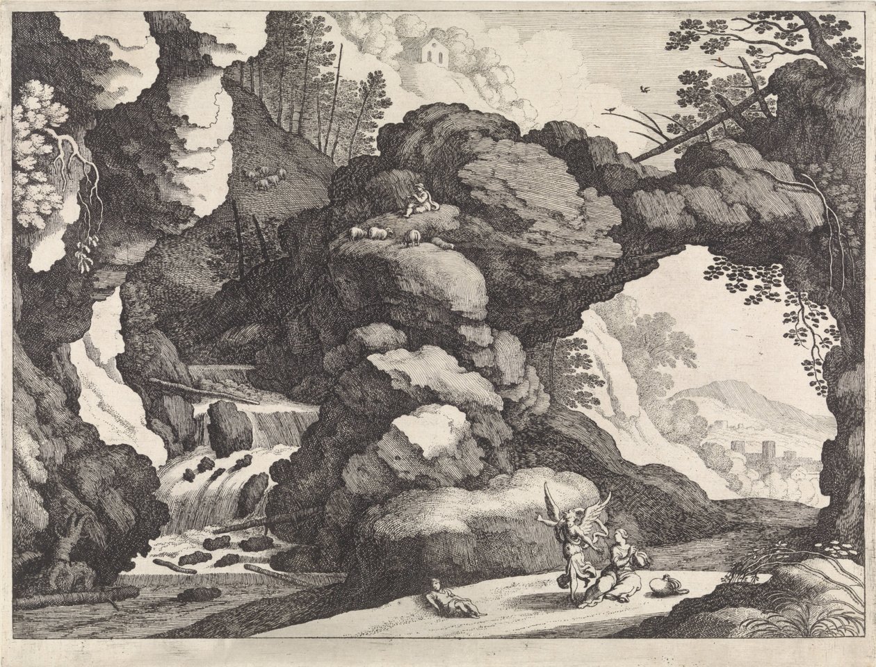 Landskap med Hagar och Ismael Italienska landskap (serietitel) av Willem van Nieulandt (II)