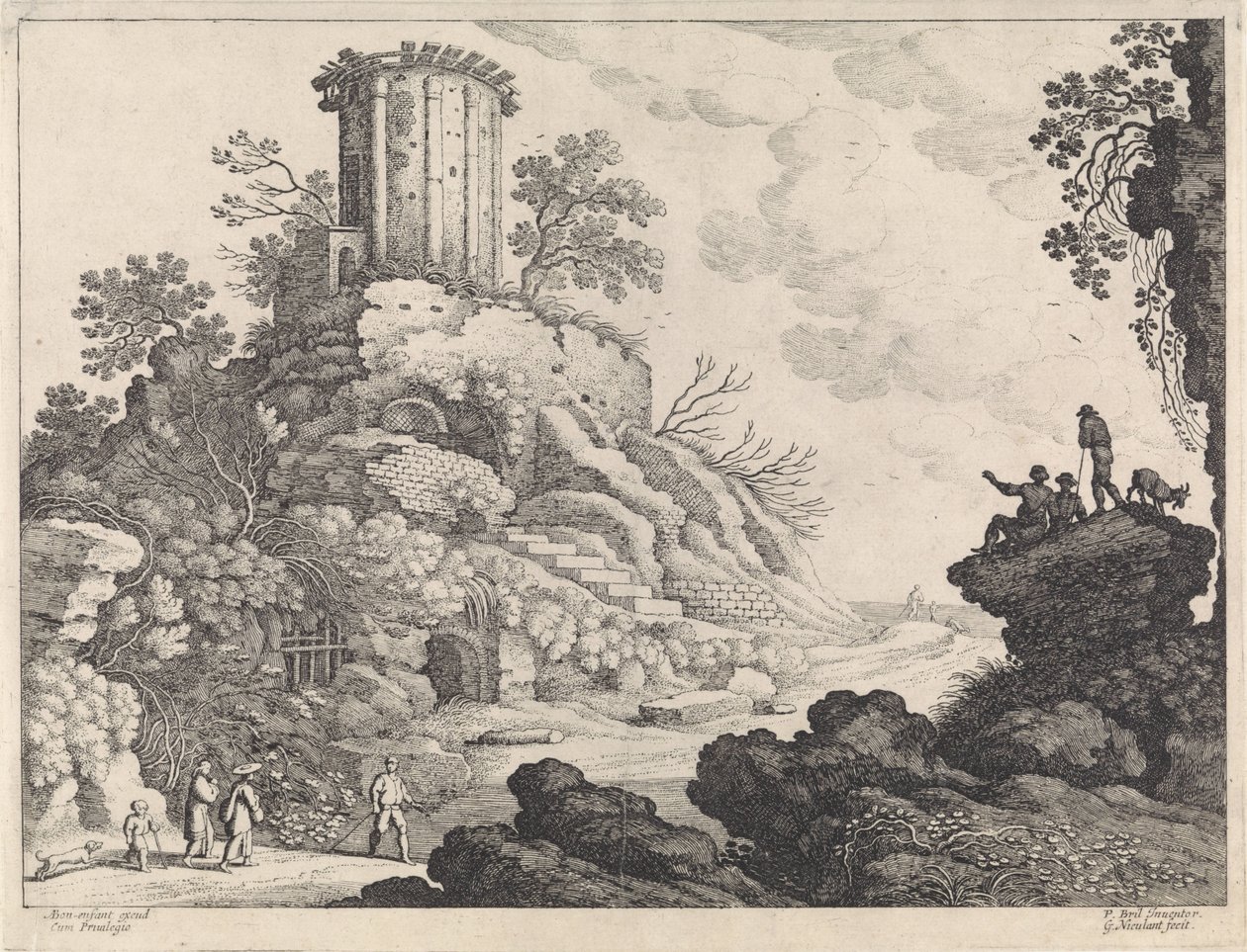 Landskap med ruinerna av ett tempel av Willem van Nieulandt (II)