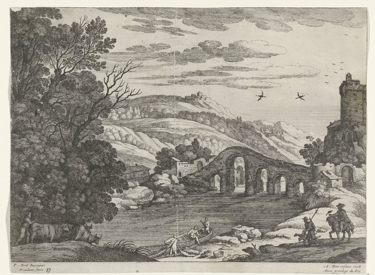 Landskap med en flod Italienska landskap (serietitel) av Willem van Nieulandt (II)