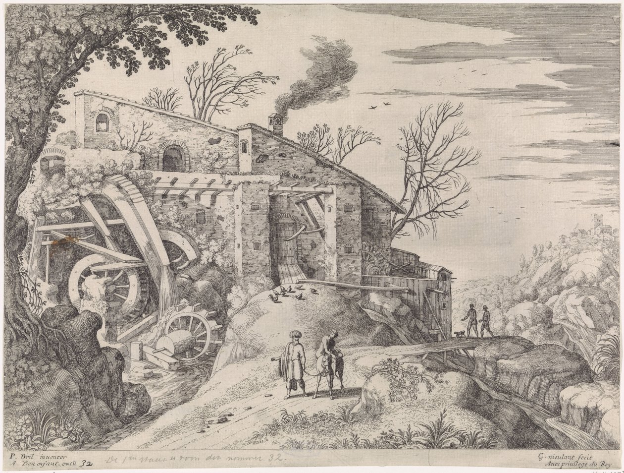 Landskap med en vattenkvarn och den barmhärtige samariten Italienska landskap (serietitel) av Willem van Nieulandt (II)