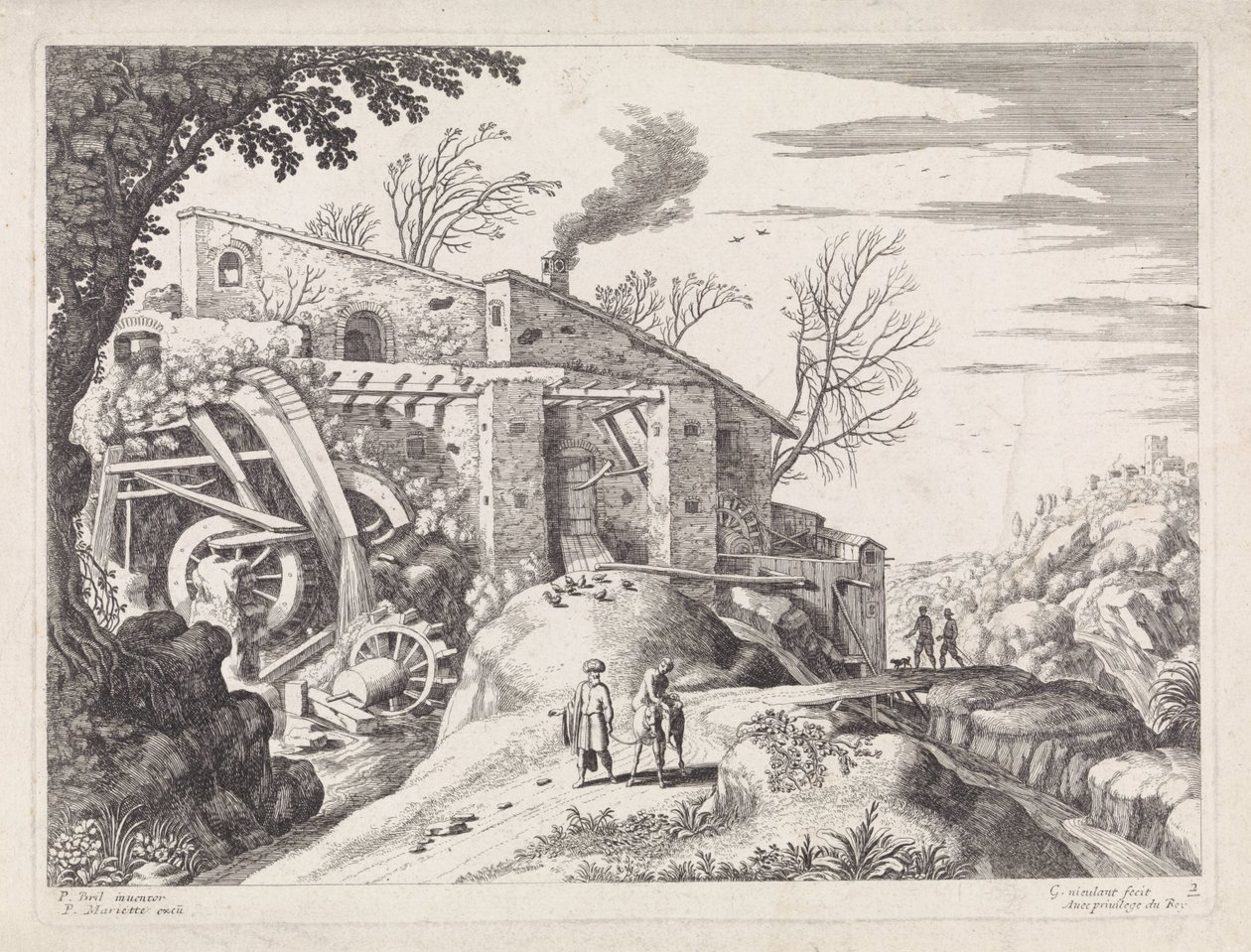Landskap med en vattenkvarn och den barmhärtige samariten Italienska landskap (serietitel) av Willem van Nieulandt (II)
