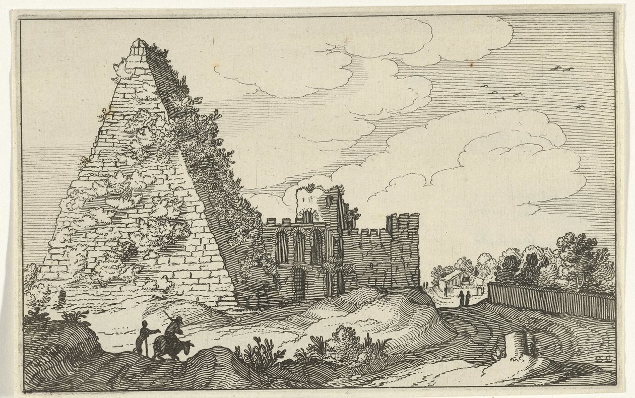 Pyramid av Gaius Cestius Romerska ruiner och kustlandskap (serie 1) (serietitel) av Willem van Nieulandt (II)