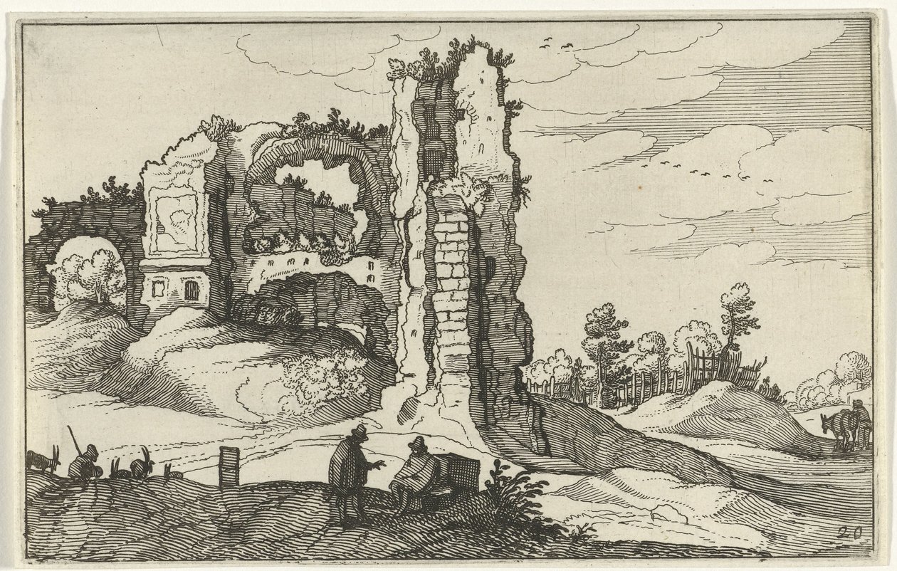 Ruin med en grind Romerska ruiner och kustlandskap (serie 1) (serietitel) av Willem van Nieulandt (II)