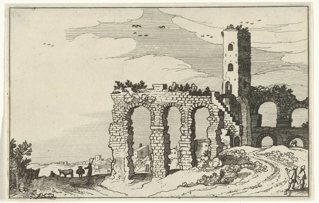 Ruin av akvedukten Romerska ruiner och kustlandskap (serie 1) (serietitel) av Willem van Nieulandt (II)