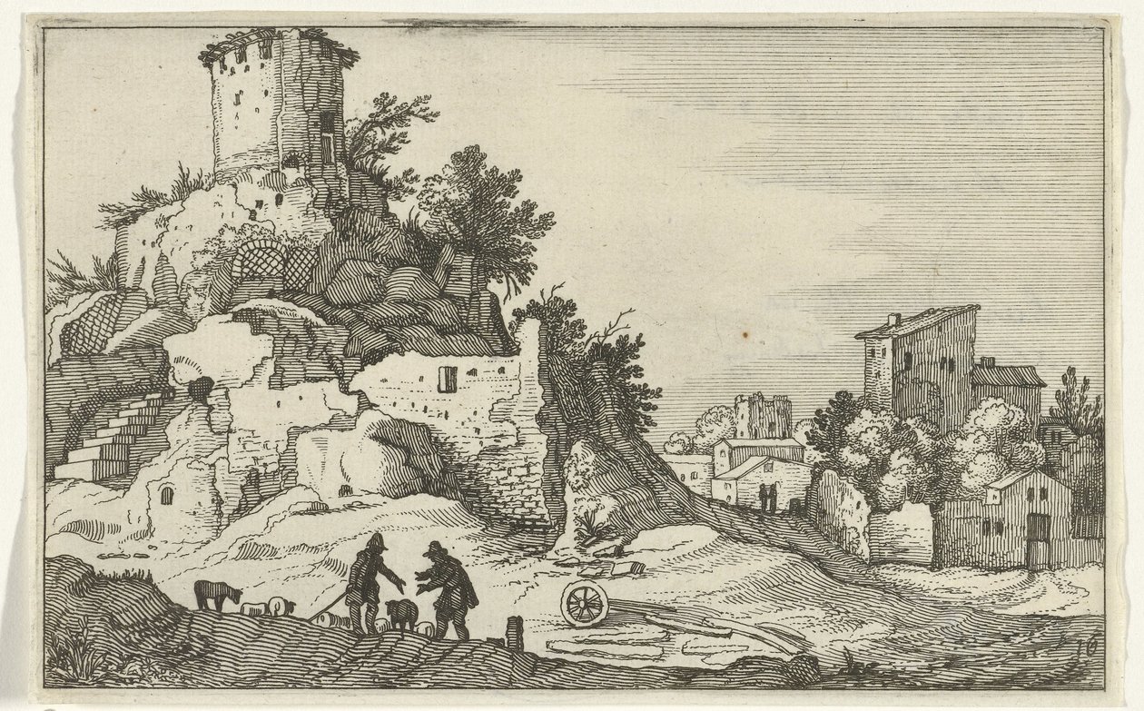 Ruin av ett torn Romerska ruiner och kustlandskap (serie 1) (serietitel) av Willem van Nieulandt (II)