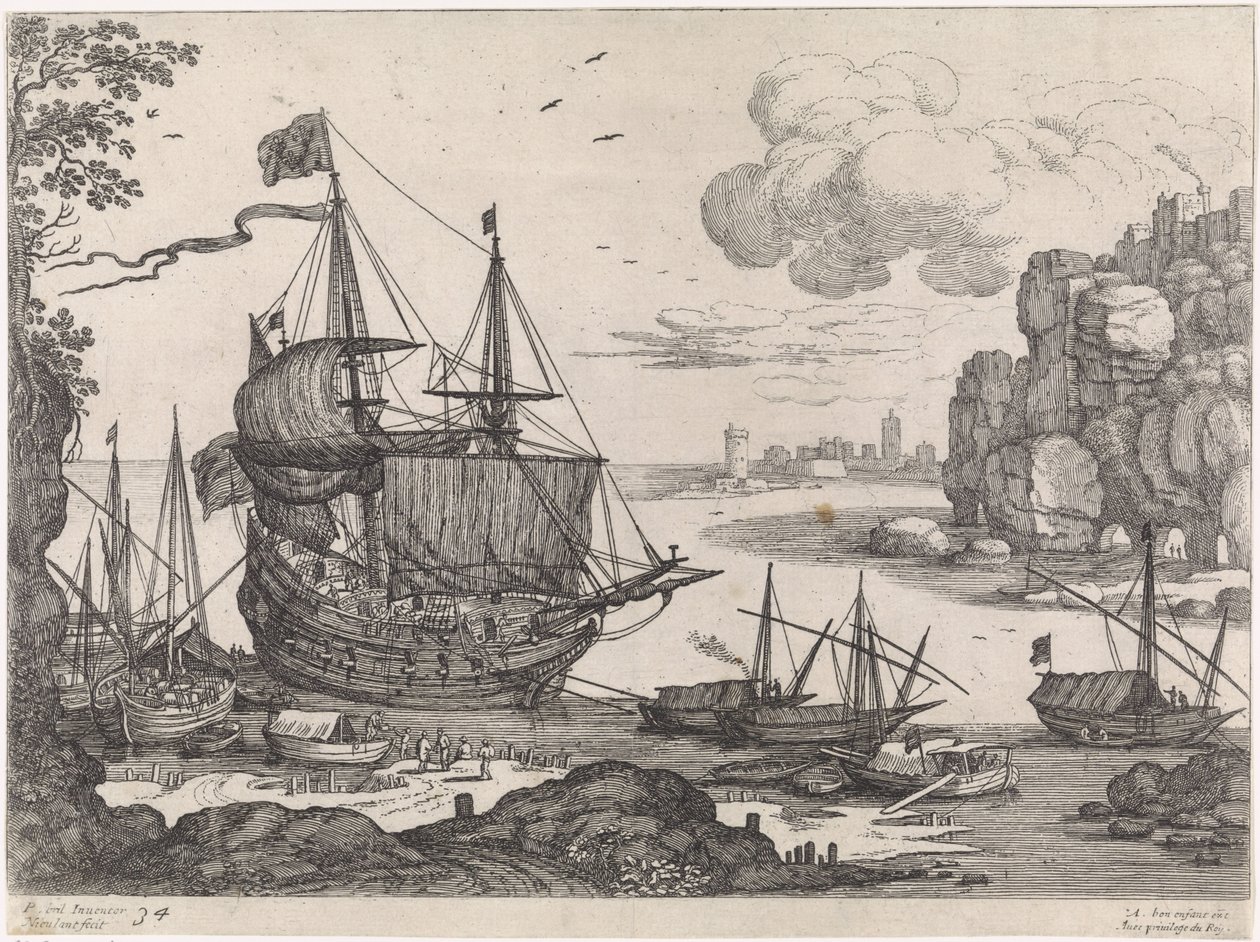 Skeppar i en hamn Italienska landskap (serietitel) av Willem van Nieulandt (II)