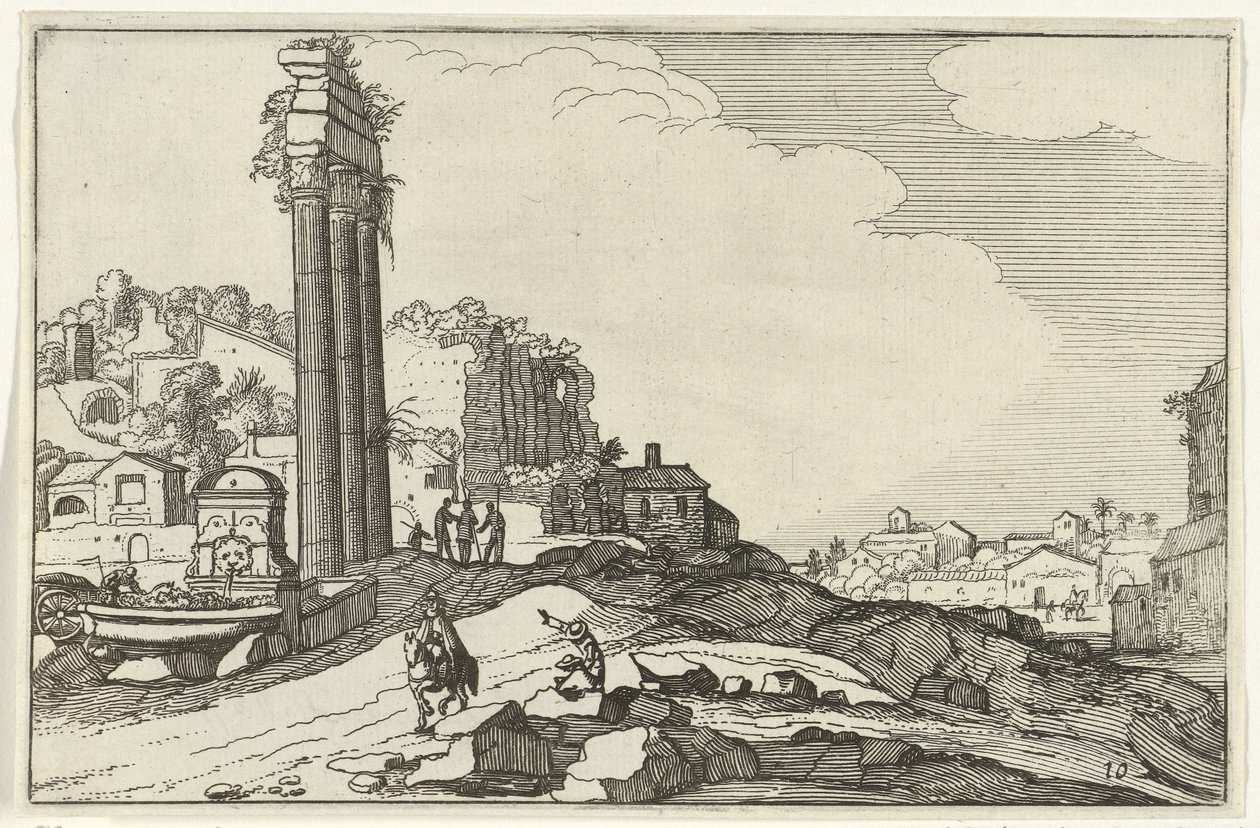 Castor och Pollux tempel Romerska ruiner och kustlandskap (serie 1) (serietitel) av Willem van Nieulandt (II)