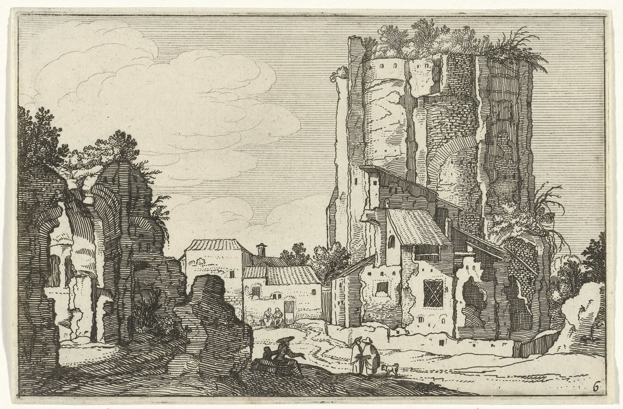 Två ruiner Romerska ruiner och kustlandskap (serie 1) (serietitel) av Willem van Nieulandt (II)