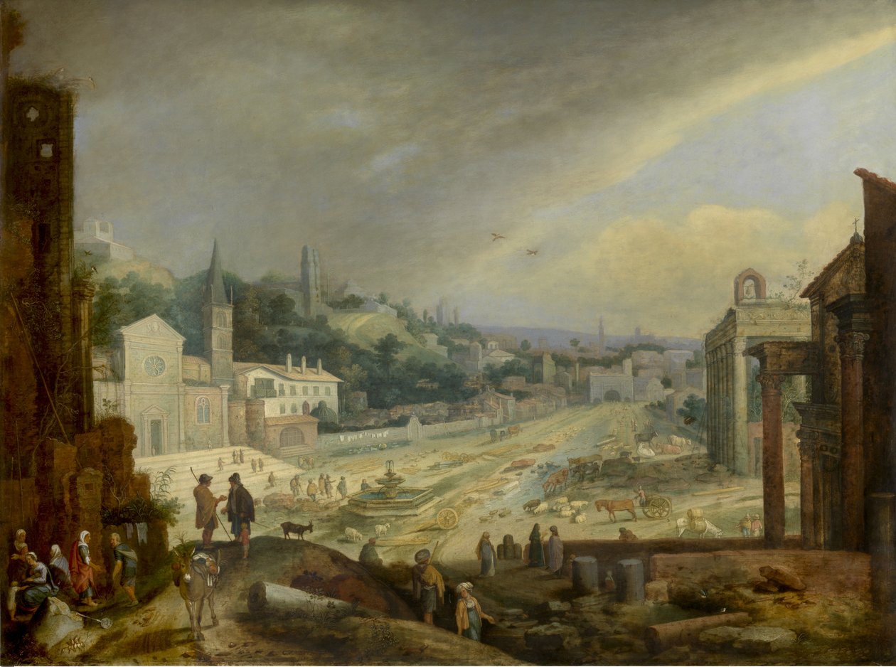 Utsikt över Campo Vaccino, Rom (olja på panel) av Willem van Nieulandt