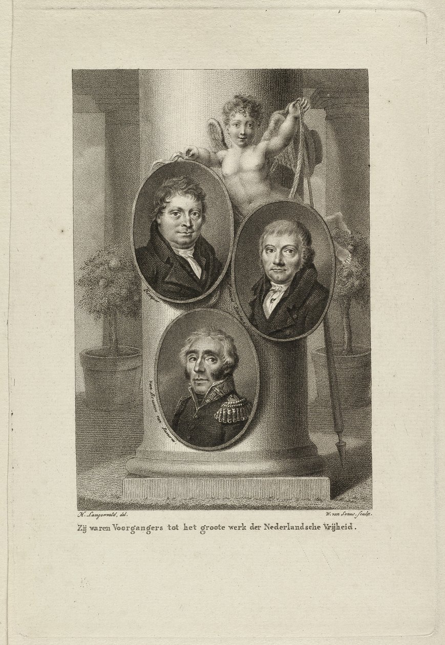Minnesmärke med porträtt av Joan Melchior Kemper, Cornelis Anthony Fannius Scholten, Gijsbert Carel Rutger Reinier van Brienen van Ramerus. NL-HlmNHA 1477 53011449 av Willem van Senus