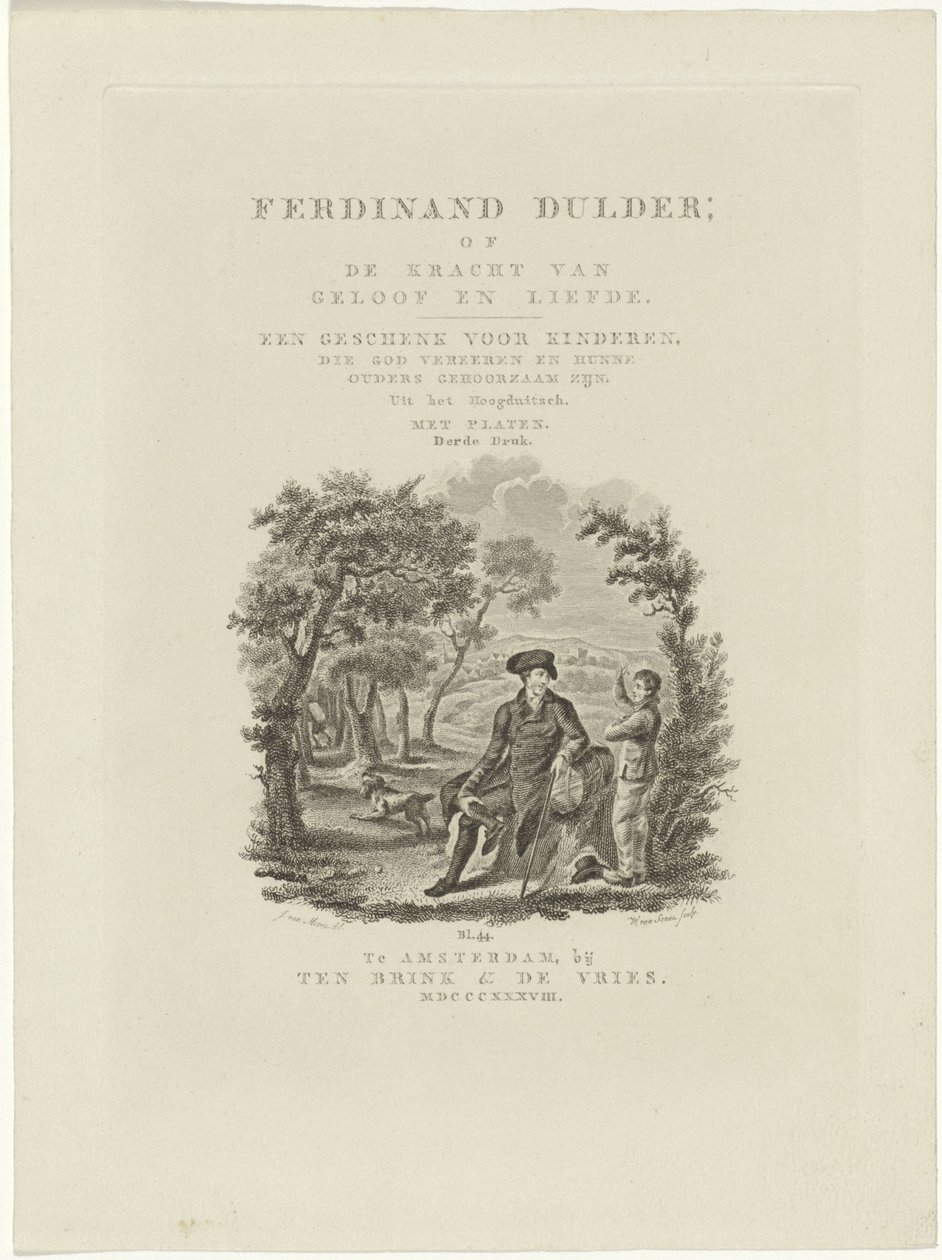 Sittande resenär och en pojke i ett landskap Titelsida för: J.G. Tobler, Ferdinand Dulder, 1838 av Willem van Senus