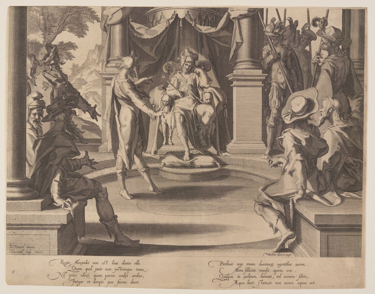 Alexander den store som domare, plansch 10 från Rättvisans troner (Thronus Iustitiae) av Willem van Swanenburgh